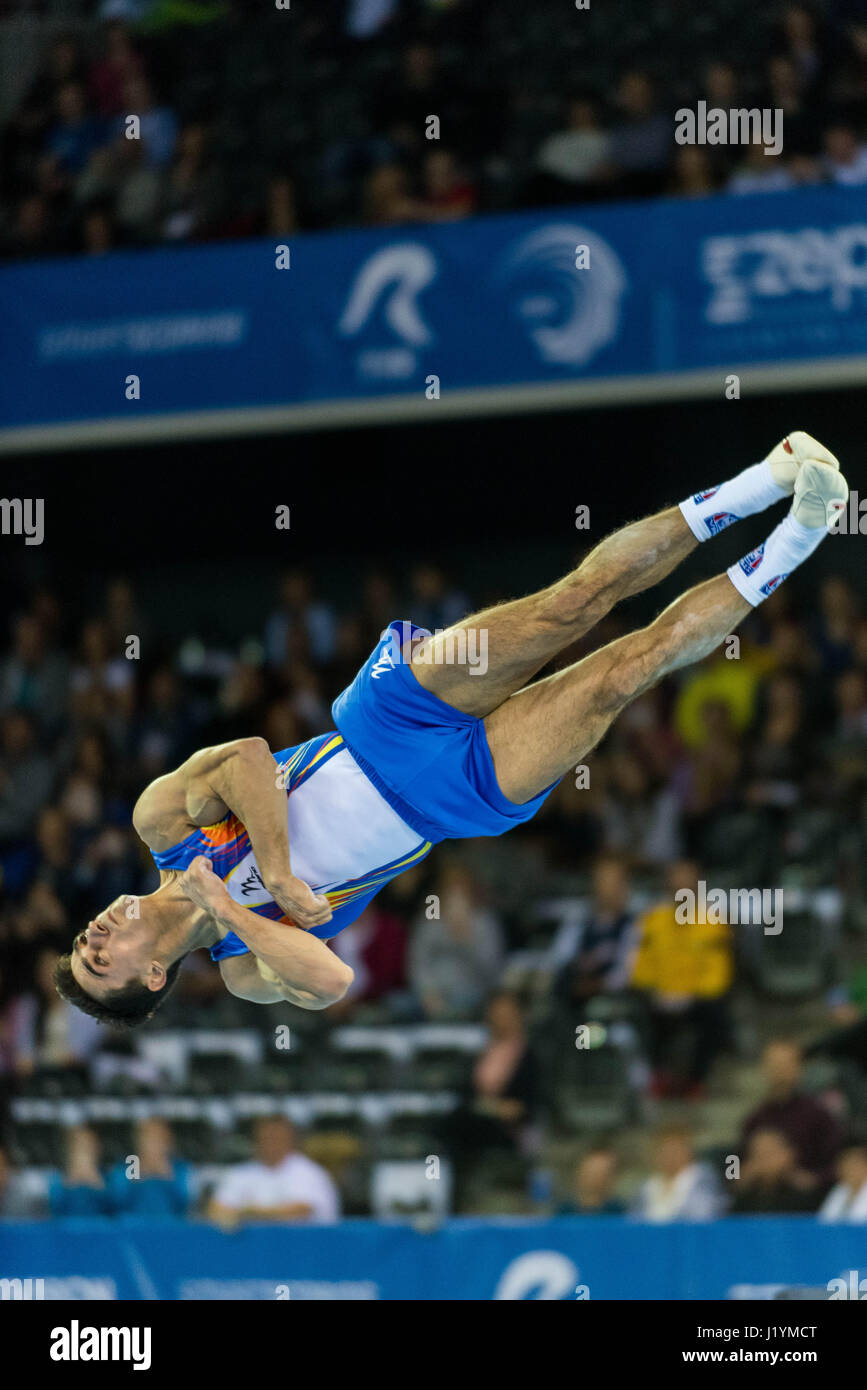 Marian Dragulescu (ROU) performs on the floor during the Men's Apparatus Finals at the European Men's and Women's Artistic Gymnastics Championships in Cluj Napoca, Romania. 22.04.2017 Photo: Catalin Soare/dpa Stock Photo