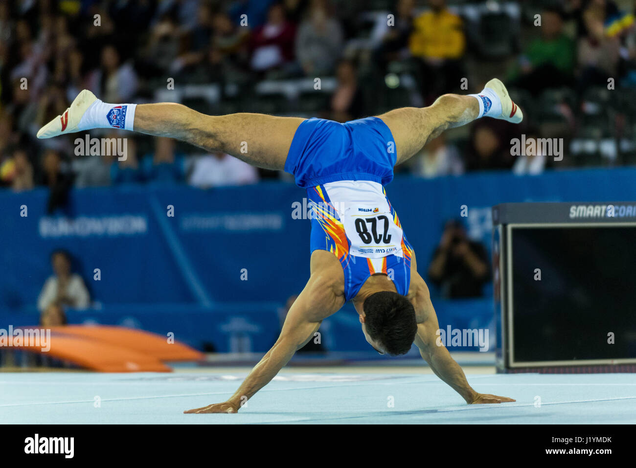 Marian Dragulescu (ROU) performs on the floor during the Men's Apparatus Finals at the European Men's and Women's Artistic Gymnastics Championships in Cluj Napoca, Romania. 22.04.2017 Photo: Catalin Soare/dpa Stock Photo