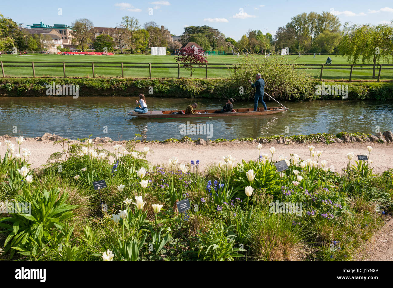 Oxford, Oxfordshire, UK. 22nd Apr, 2017. UK Weather, Oxford, Oxfordshire, UK. 22nd April 2017, People enjoy sunny day in the Oxford Botanic Garden and punting on the River Cherwell Credit: Stanislav Halcin/Alamy Live News Stock Photo