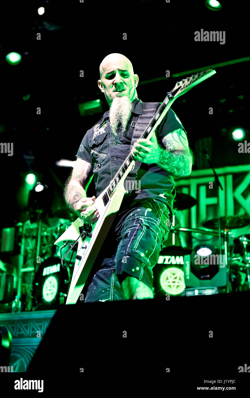 Las Vegas, USA. 21st Apr, 2017. Las Vegas Nevada, April 21, 2017 - Scott Ian, guitarist for Anthrax atLas Rageous in the Downtown Event Center (DLVEC) in Las Vegas Nevada Credit: Ken Howard/Alamy Live News Stock Photo