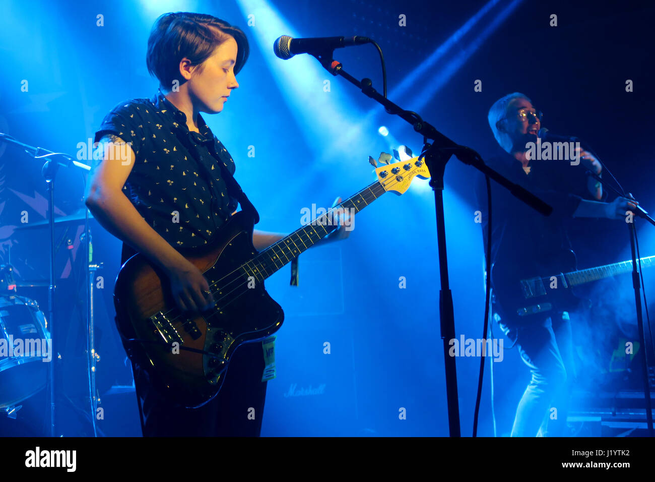 Manchester, UK. 22nd April, 2017. Naomi Griffin and Jc Cairns of Martha the County Durham indie pop punk band performing live in concert at Gorilla in Manchester as part of the Manchester Punk Fest (22.04.2017) Credit: Chris Rogers/Alamy Live News Stock Photo