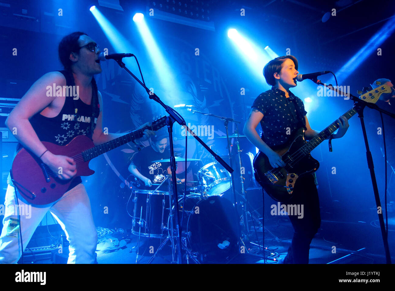 Manchester, UK. 22nd April, 2017. Daniel Ellis and Naomi Griffin  of Martha the County Durham indie pop punk band performing live in concert at Gorilla in Manchester as part of the Manchester Punk Fest (22.04.2017) Credit: Chris Rogers/Alamy Live News Stock Photo