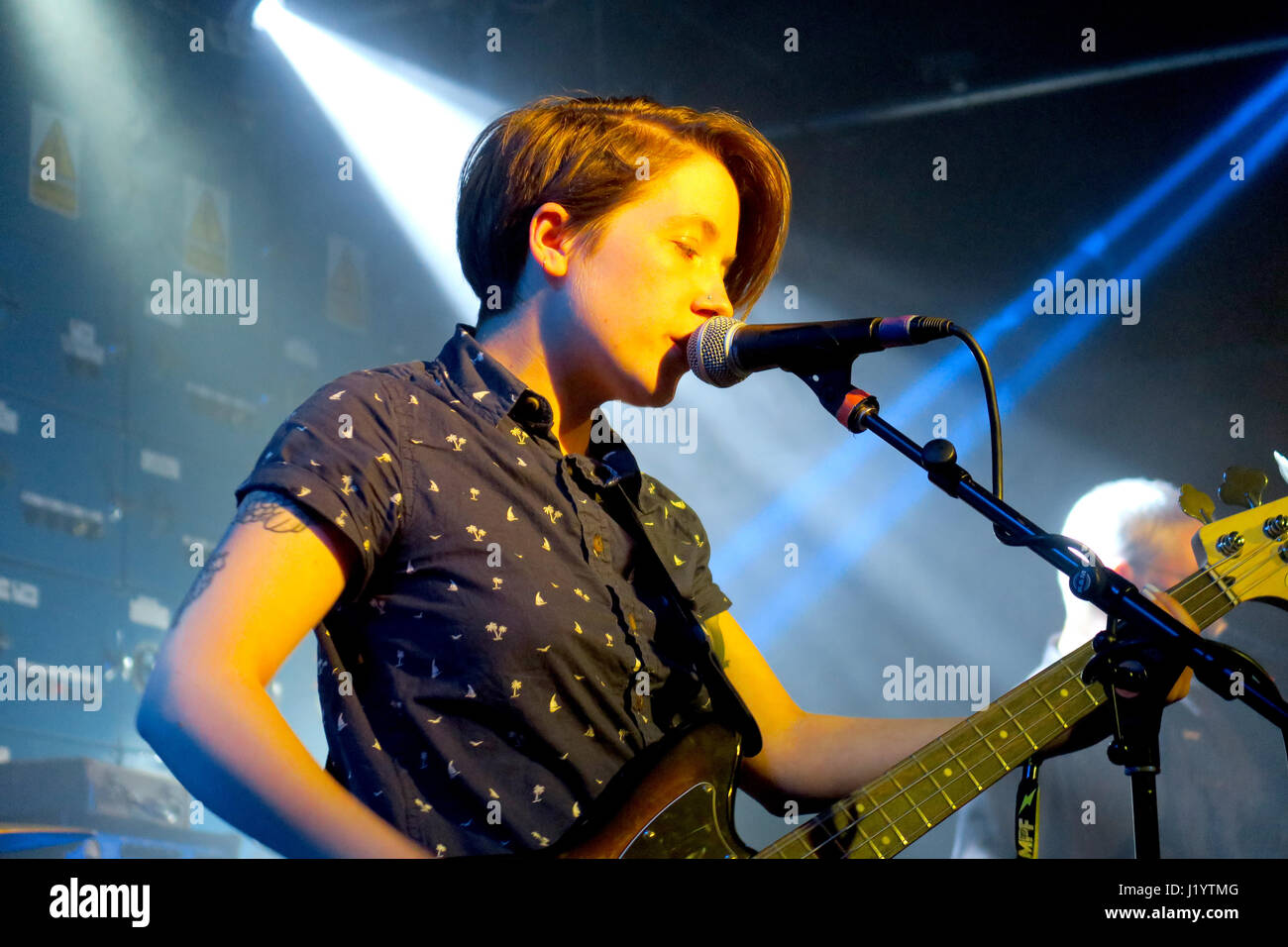 Manchester, UK. 22nd April, 2017. Naomi Griffin  of Martha the County Durham indie pop punk band performing live in concert at Gorilla in Manchester as part of the Manchester Punk Fest (22.04.2017) Credit: Chris Rogers/Alamy Live News Stock Photo