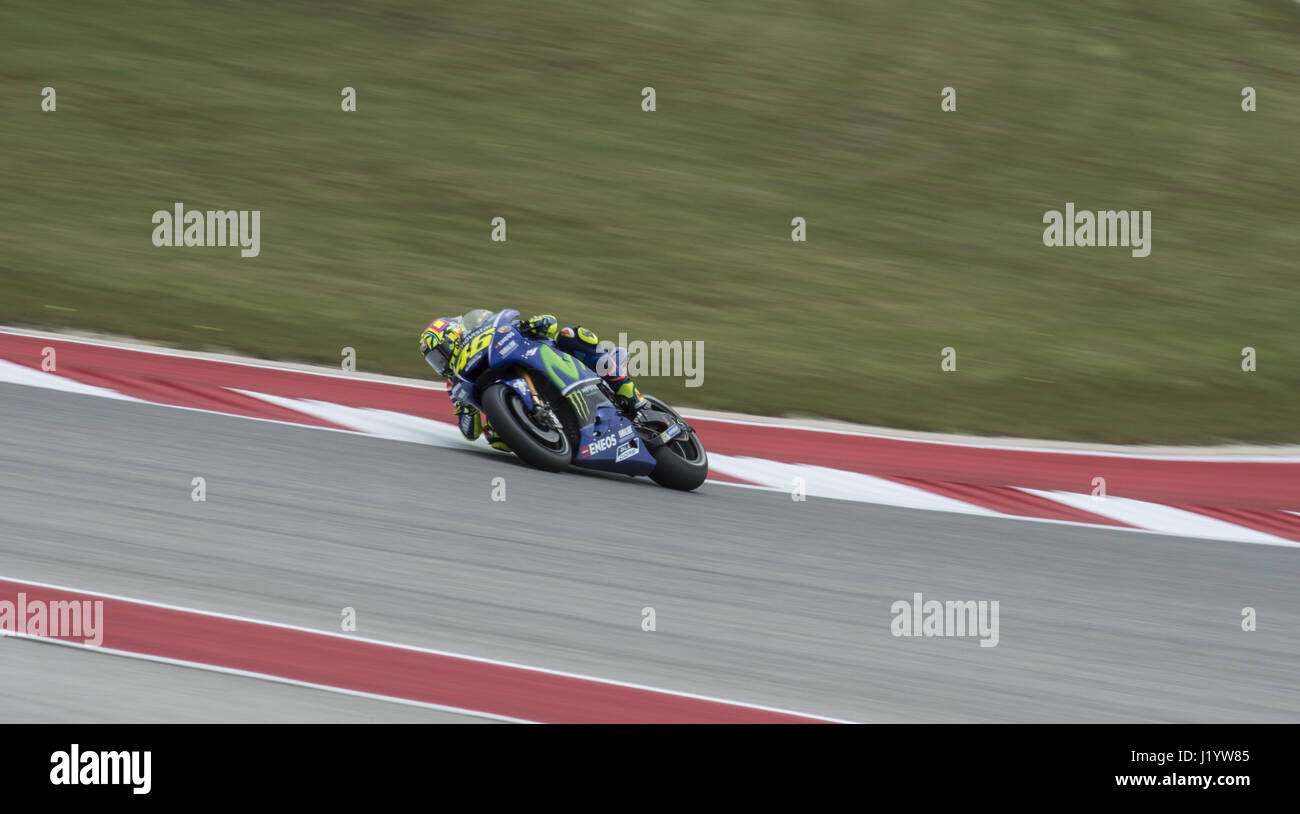 Austin, Texas, USA. 22nd Apr, 2017. Movistar Yamaha MOTOGP # 46 ''VALENTINO ROSSI'' heading towards turn 3. Credit: Hoss Mcbain/ZUMA Wire/Alamy Live News Stock Photo
