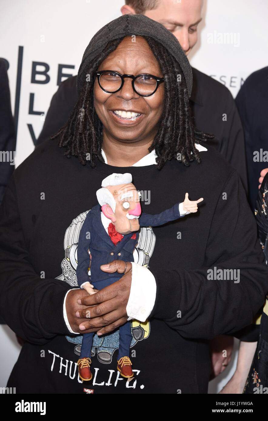 New York, NY, USA. 22nd Apr, 2017. Whoopi Goldberg with puppets from 'Second to None' animated short. at arrivals for Animated Shorts Program at the 2017 Tribeca Film Festival, The School of Visual Arts (SVA) Theatre, New York, NY April 22, 2017. Credit: Derek Storm/Everett Collection/Alamy Live News Stock Photo