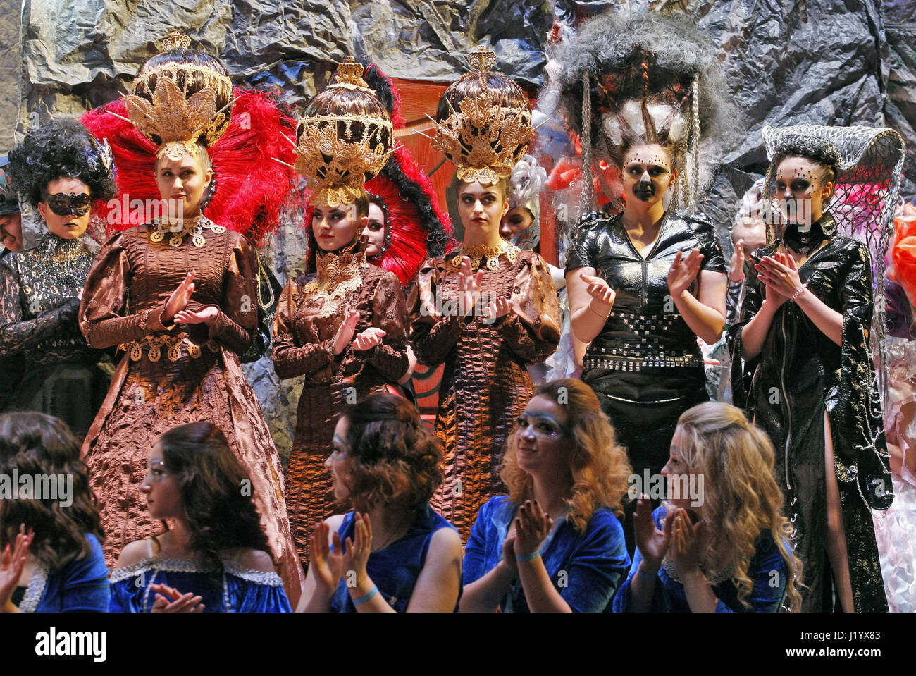 Kiev, Ukraine. 22nd Apr, 2017. Models pose during a hair styling