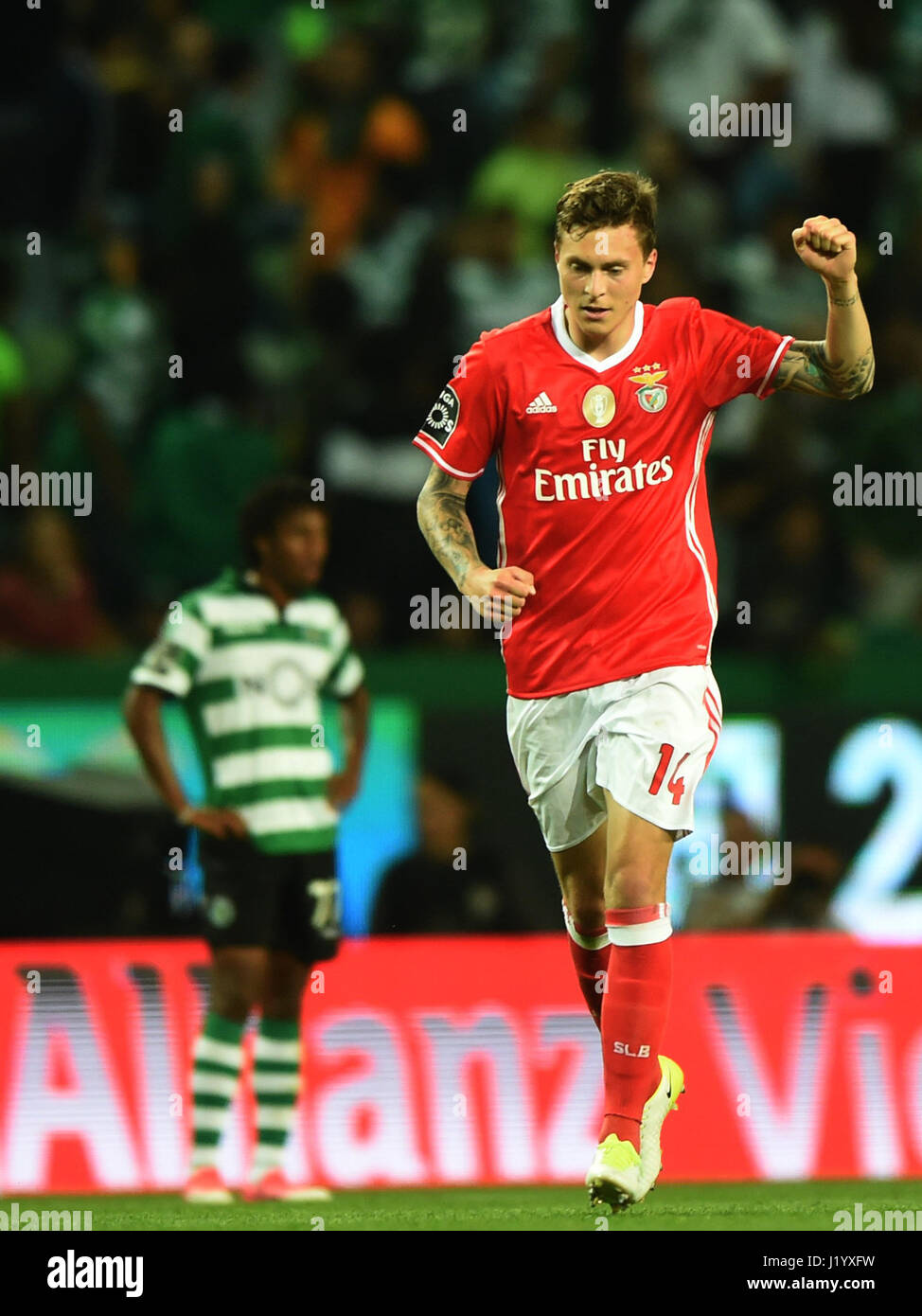 Lisbon Portugal 22nd Apr 2017 Sporting S Victor Nilsson Lindelof Celebrates After Scoring During Portuguese League Soccer Match Between Sporting Cp And Sl Benfica At Alvalade Stadium In Lisbon Portugal April 22 2017