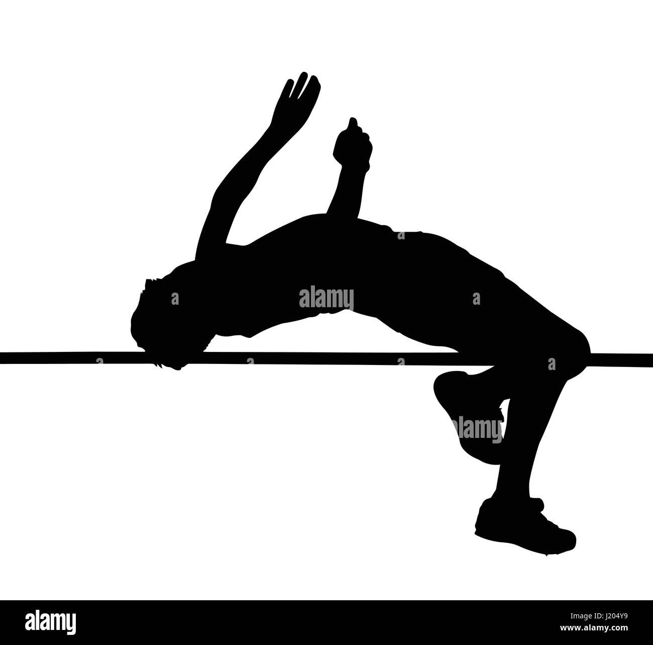 Side Profile of Boy High Jumper Leaping Over Bar Silhouette Stock Vector