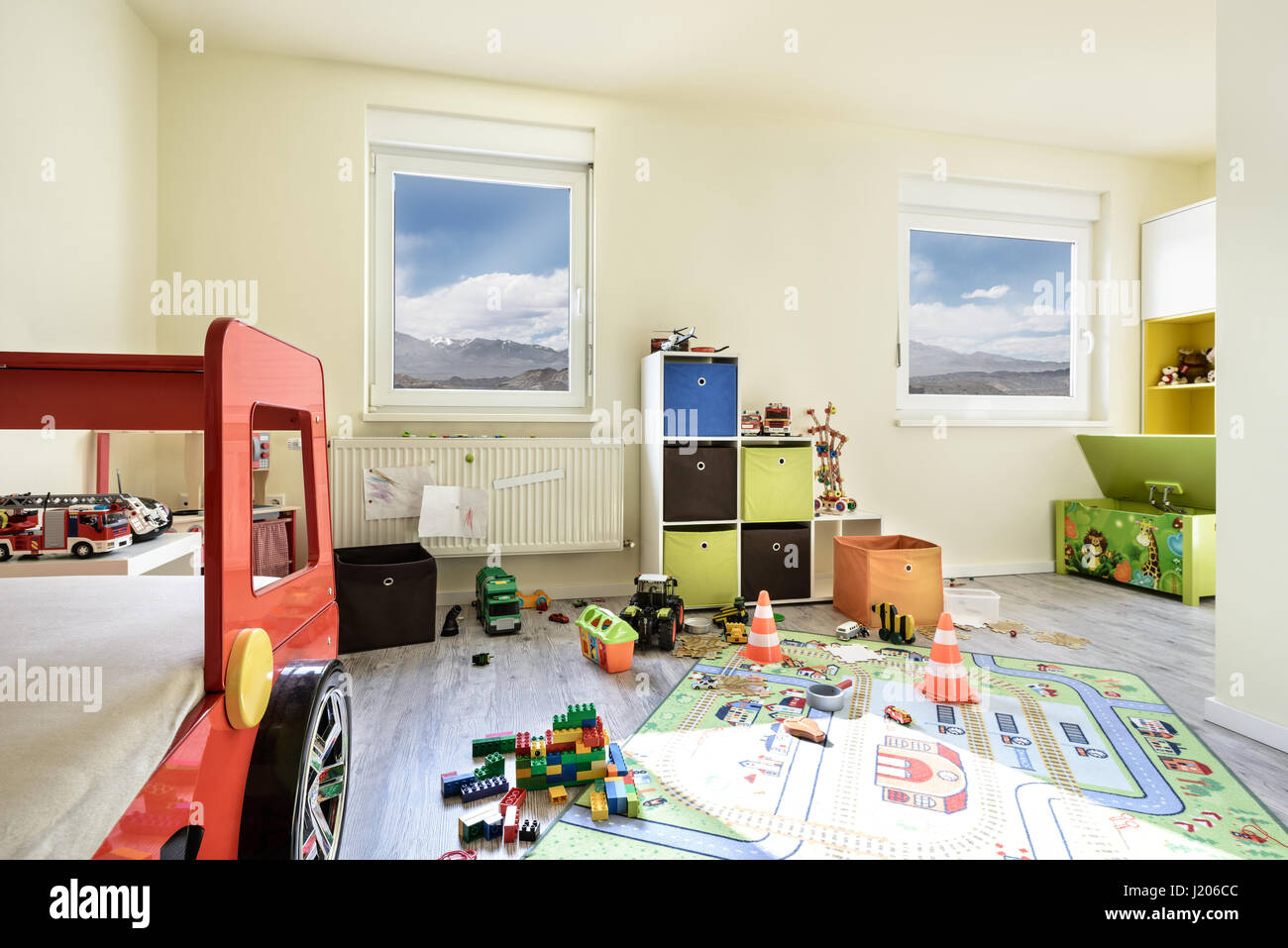 Children room playroom with lots of playthings Stock Photo