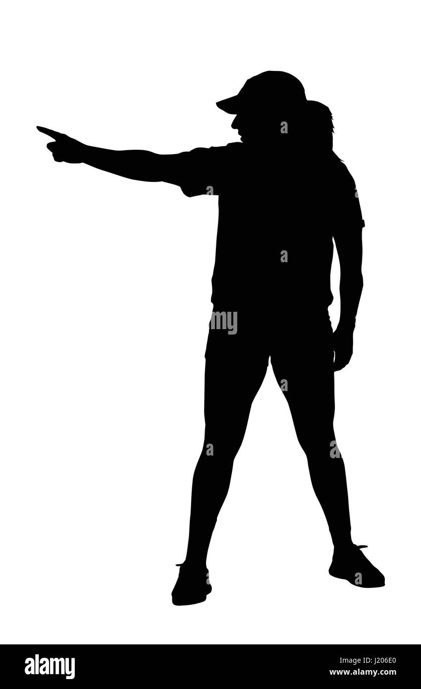 Lady Exerciser Setting Goal by Pointing to Goal Post Silhouette Stock