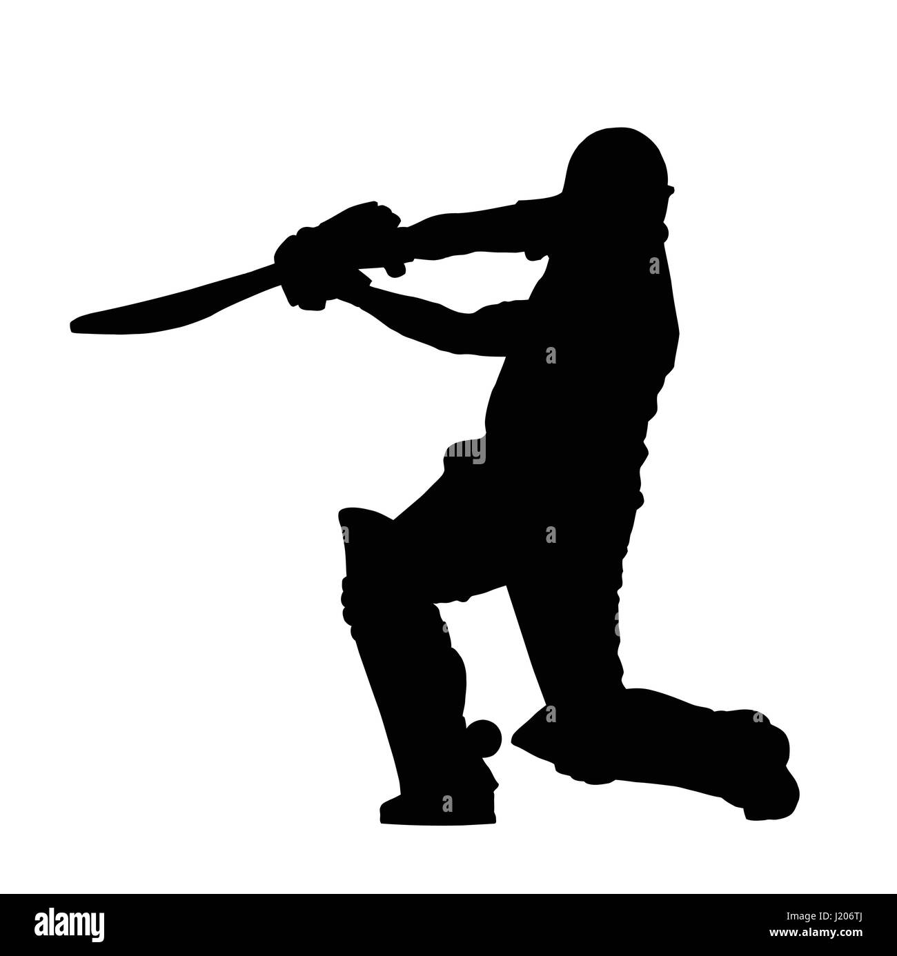 Sport Silhouette Cricket Batsman Hitting Ground Stroke Hard Stock