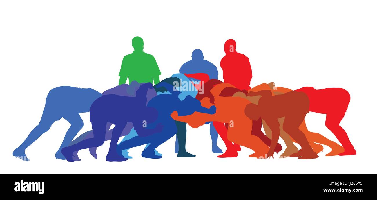 Best Color Sport Silhouette Isolation – Rugby Full Scrum Stock Vector