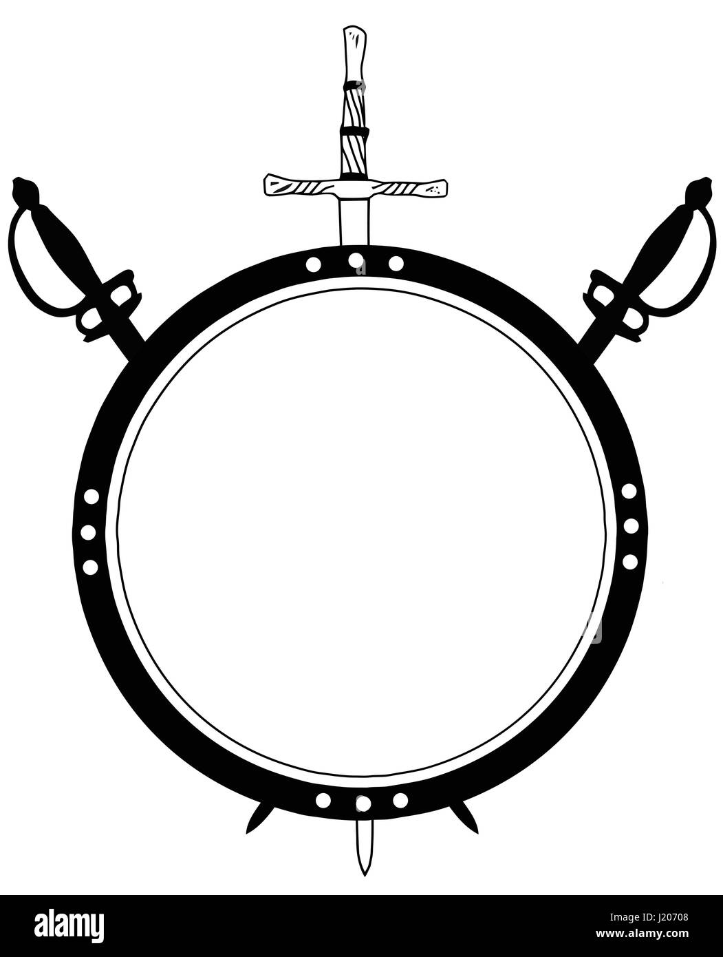 Isolated 16th Century Round War Shield with Crossed Swords Vector Stock Vector