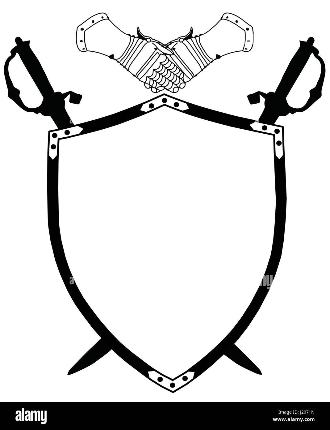 Isolated 16th Century War Shield with Crossed Swords and Gloves Vector Stock Vector