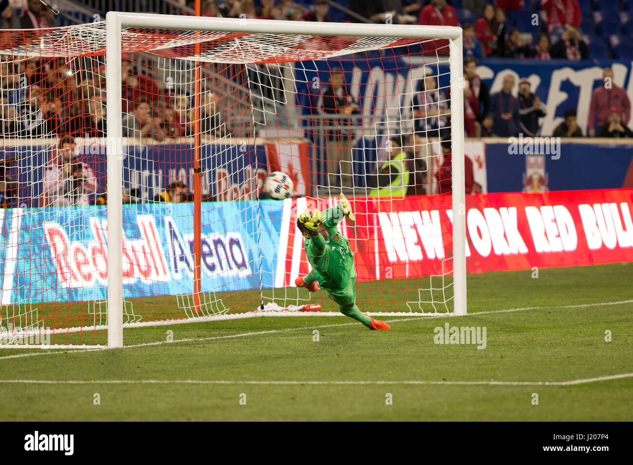 Daniel Royer (77) of Red Bulls scores goal from penalty kick during MLS match against Columbus Crew SC on Red Bull arena Red Bulls won 2 - 0 (Photo by: Lev Radin/Pacific Press) Stock Photo