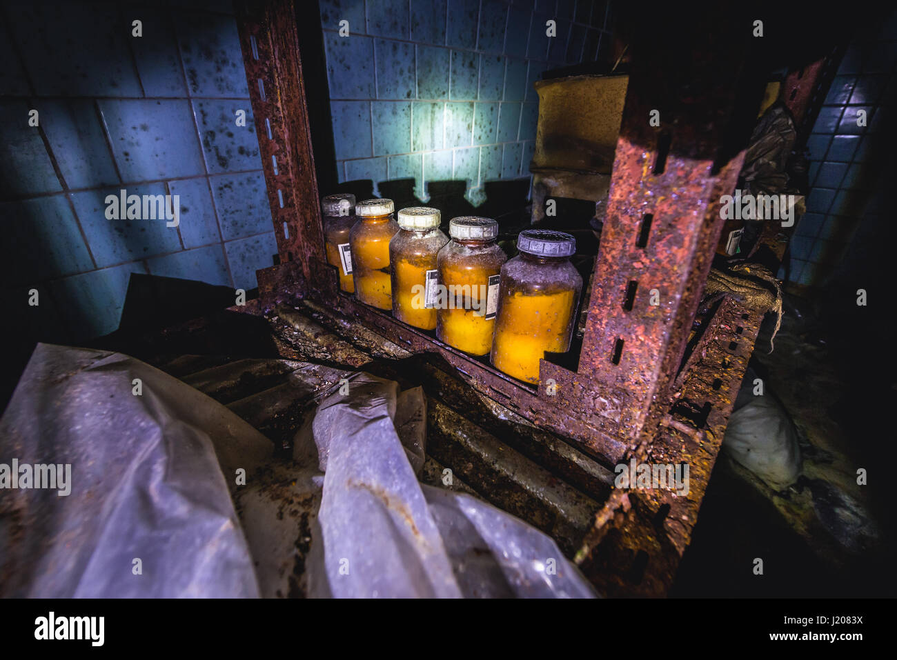 Chemicals storage in basement of abandoned Jupiter Factory in Pripyat ghost  town of Chernobyl Nuclear Power Plant Zone of Alienation in Ukraine Stock  Photo - Alamy