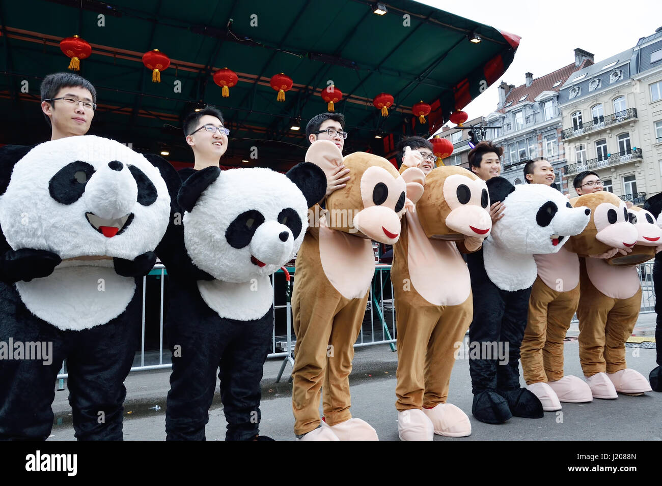 Participants of colorful presentation organized by Chinese Embassy in Belgium and Brussels Municipal Government on Saturday February 6, 2016, during c Stock Photo