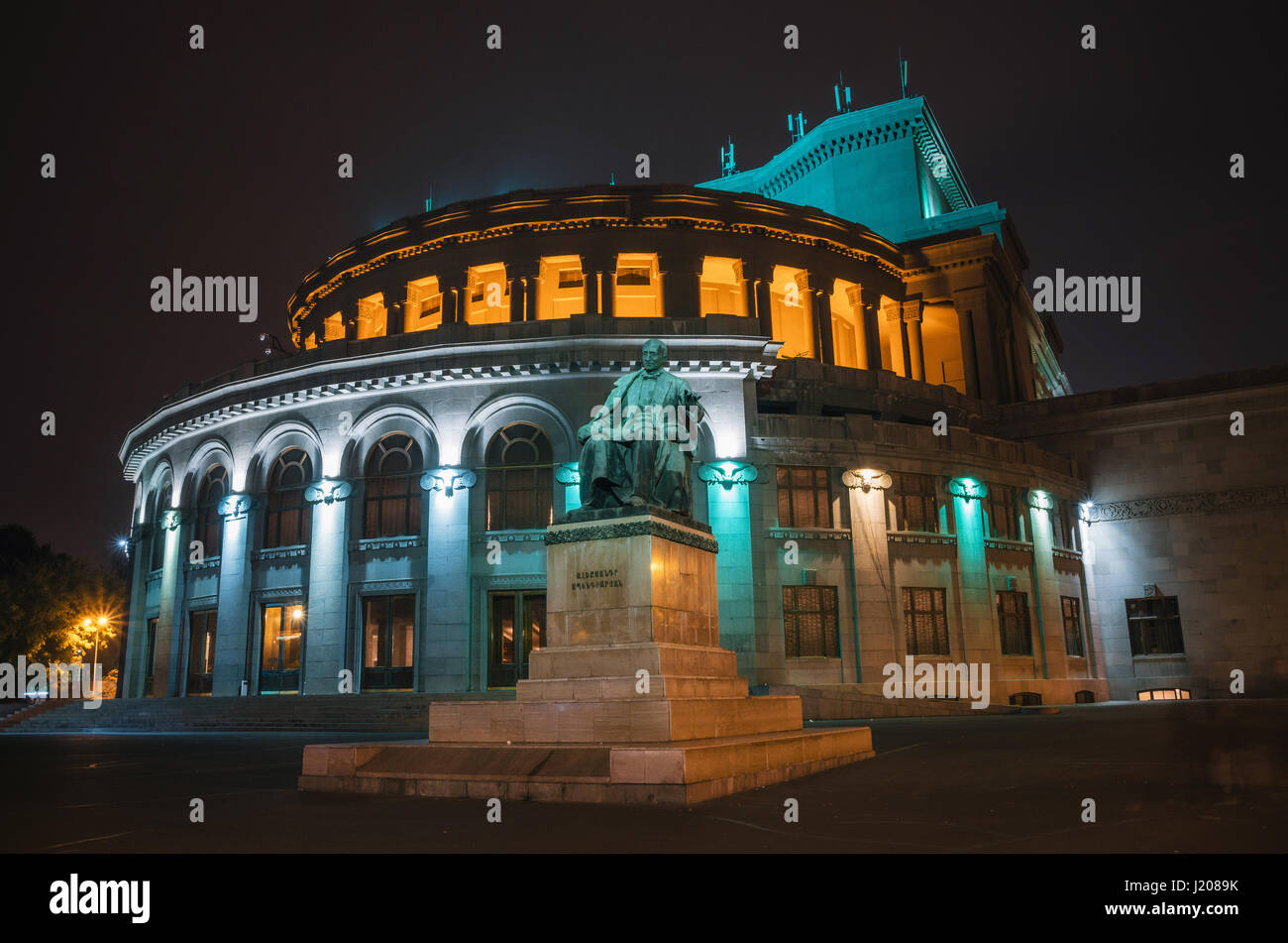 Yerevan, Armenia - October 24, 2016: National Academic Theatre of Opera and Ballet named after Alexander Spendiaryan of Armenia illuminated at night.  Stock Photo
