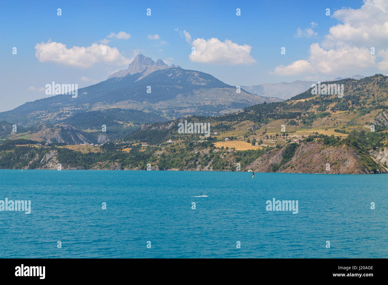 Panoramic view of the beautiful blue lago di Serre-Poncon in the alps in France Stock Photo