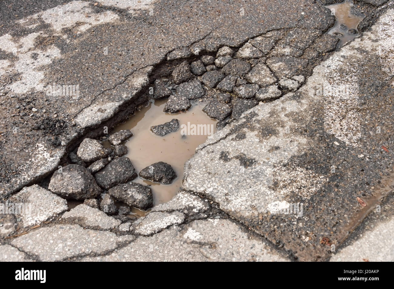Large pothole in Montreal, Canada. Stock Photo
