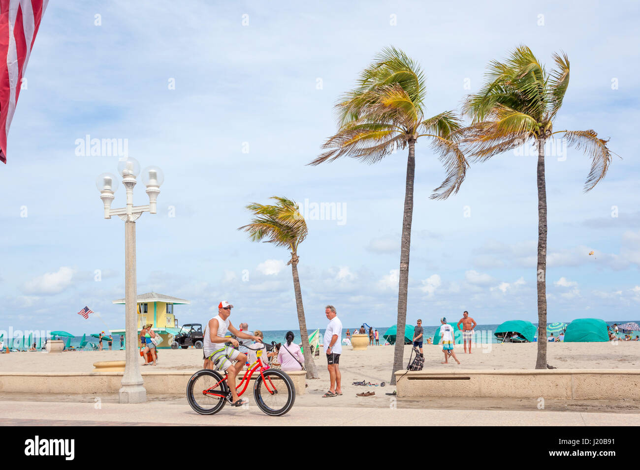 Hollywood Beach, Fl, USA March 13, 2017 Bicycle rider at the