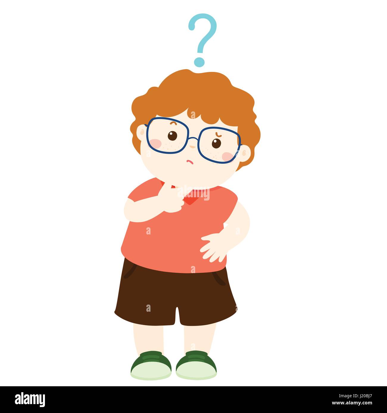 Cute little boy brown hair wear glasses wondering cartoon character vector  illustration Stock Vector Image & Art - Alamy