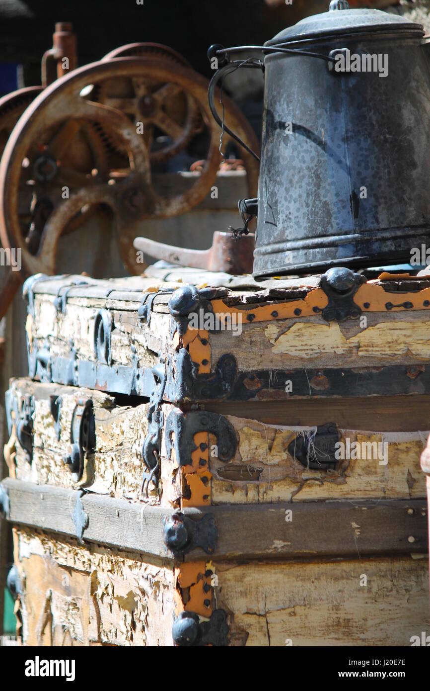 Farm Shed with Trunk, Watering Can and Tools Stock Photo Alamy