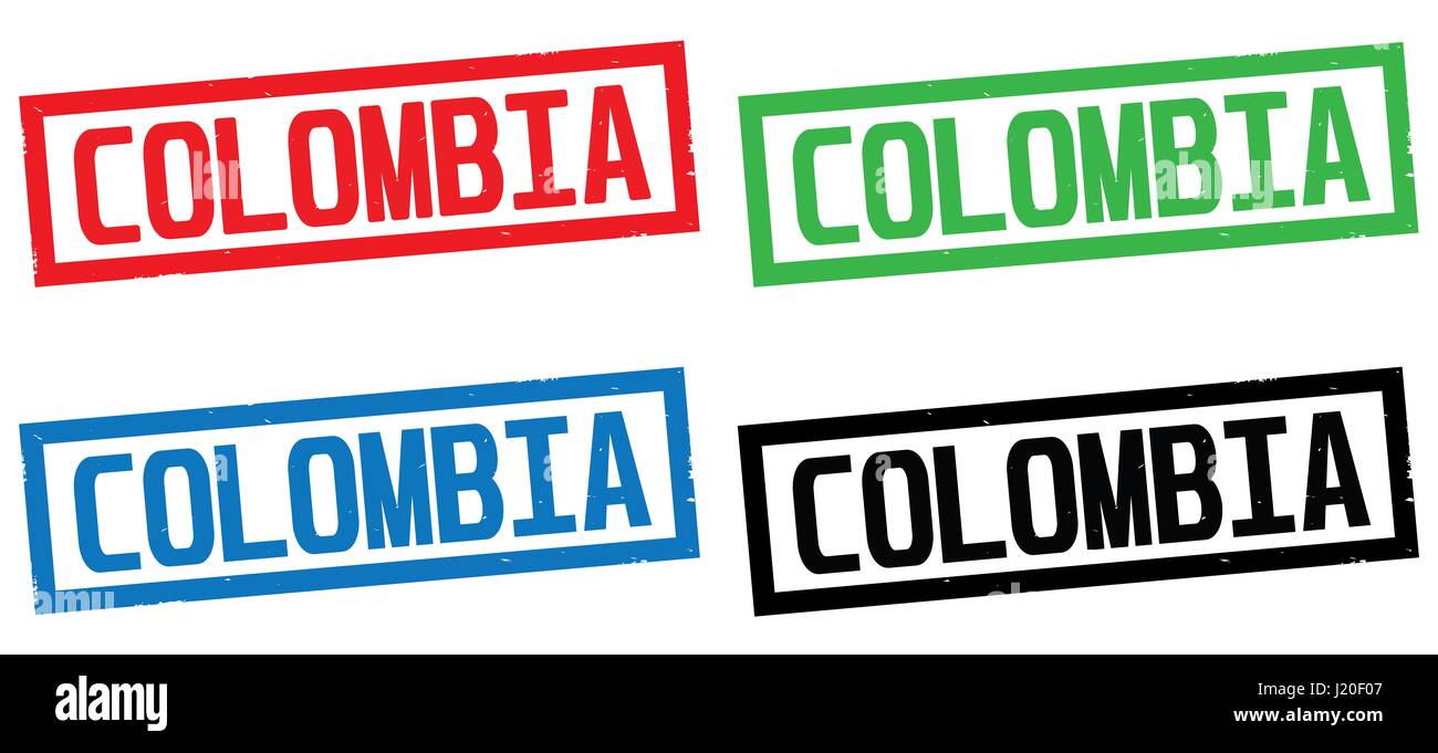 COLOMBIA text, on rectangle border stamp sign, in color set Stock Photo ...