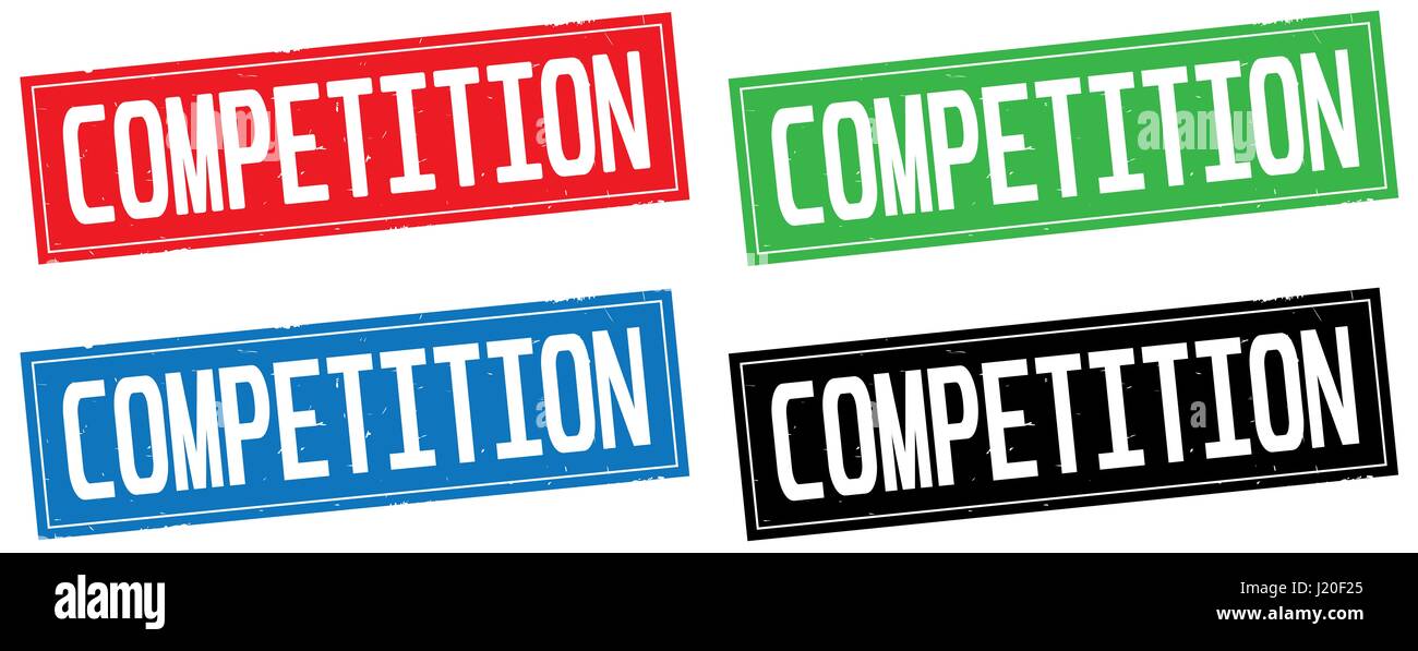 COMPETITION text, on rectangle stamp sign, in color set Stock Photo - Alamy