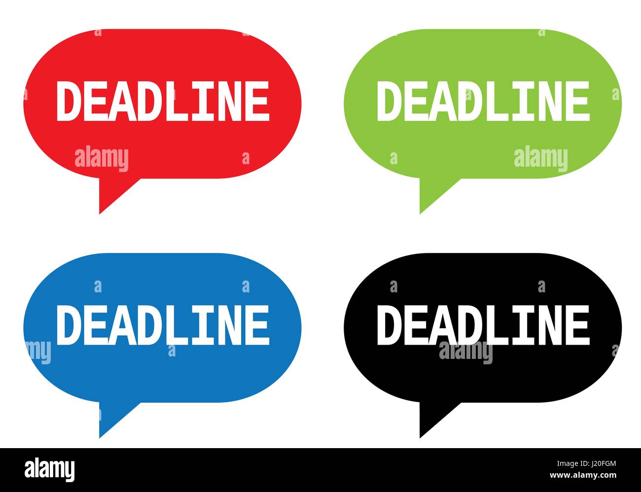 DEADLINE text, on rectangle speech bubble sign, in color set Stock