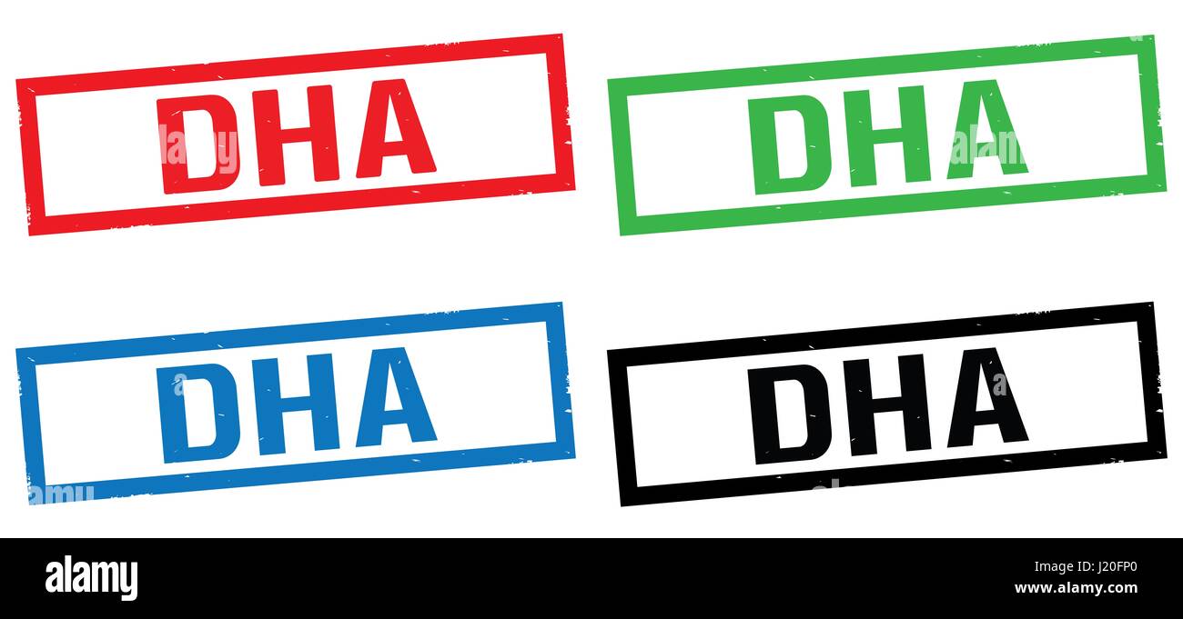 DHA text, on rectangle border stamp sign, in color set Stock Photo Alamy