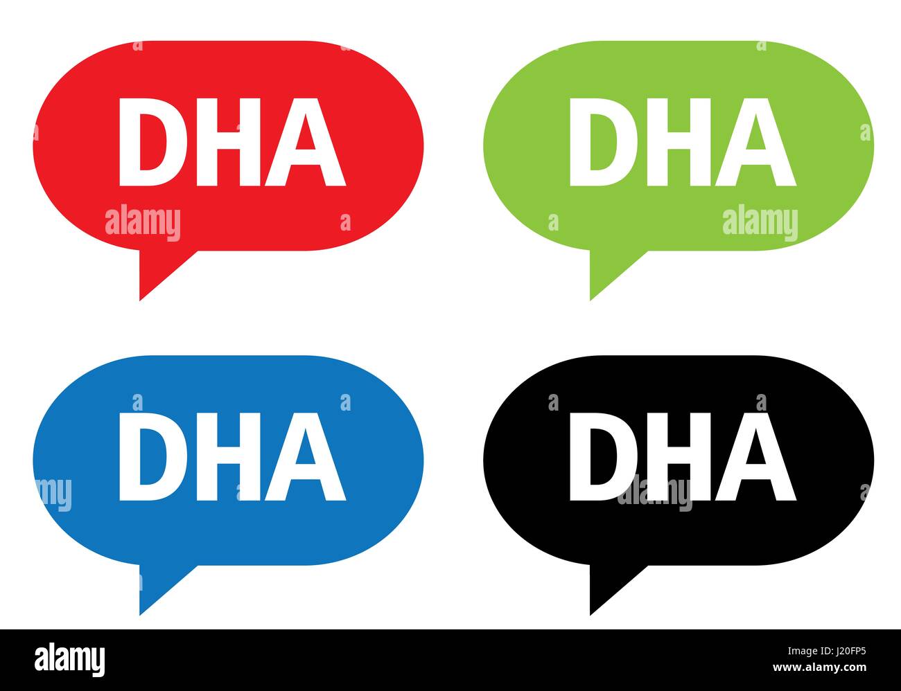 DHA text, on rectangle speech bubble sign, in color set Stock Photo Alamy