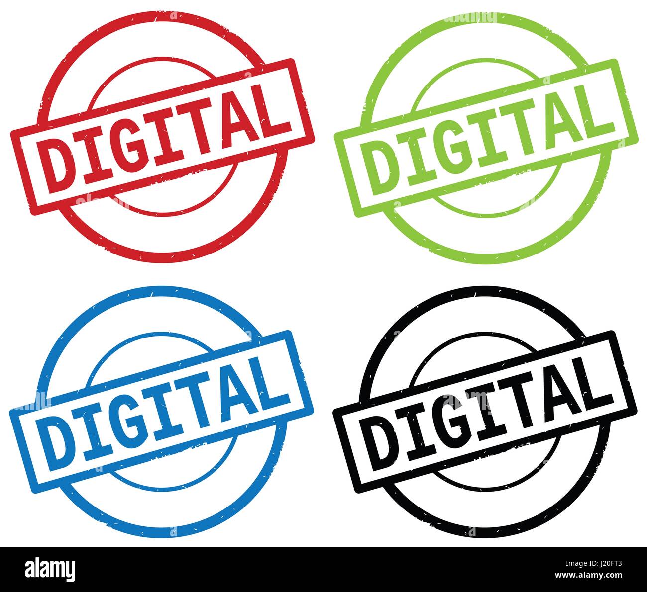 DIGITAL text, on round simple stamp sign, in color set Stock Photo - Alamy
