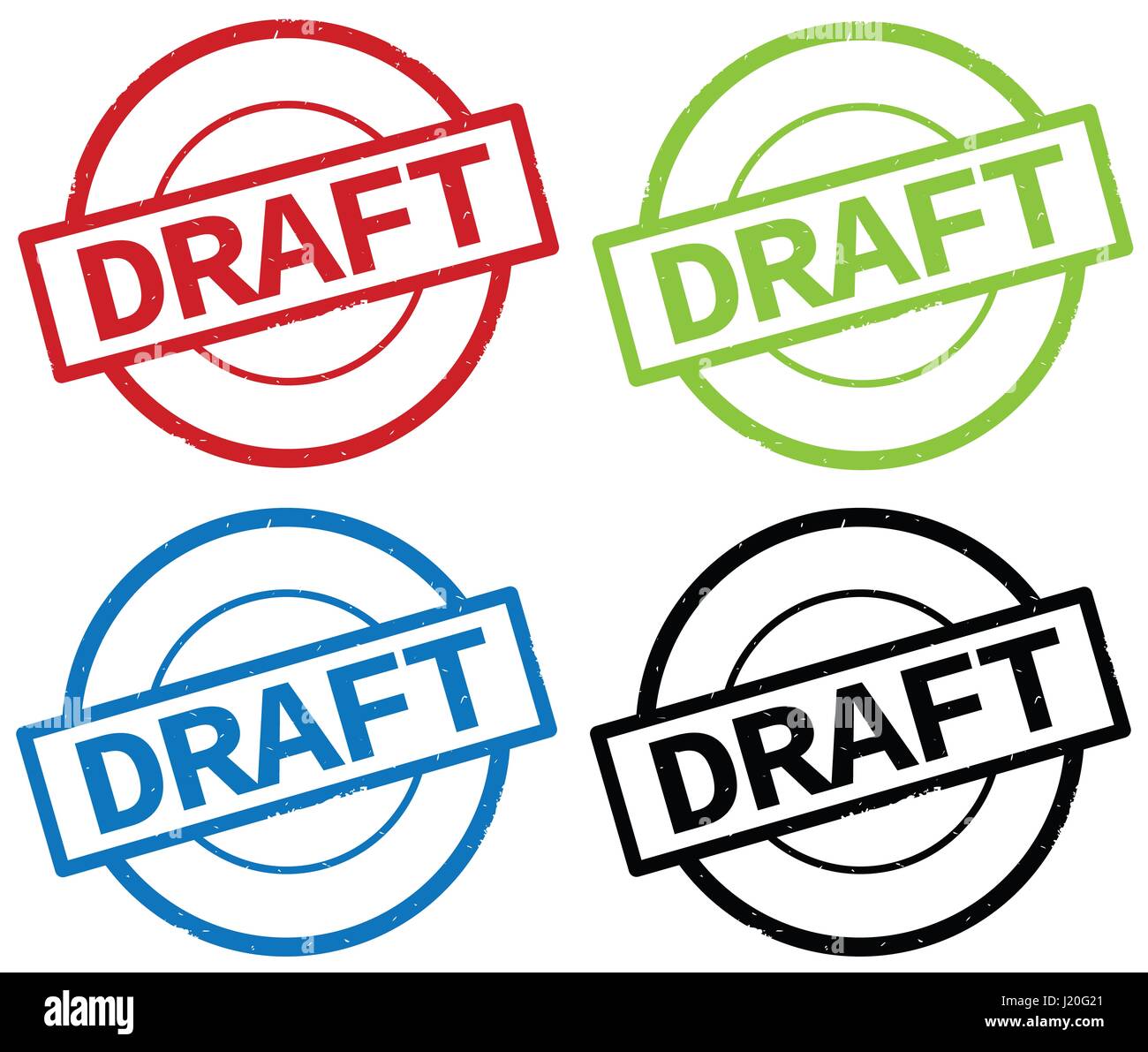 DRAFT text, on round simple stamp sign, in color set Stock Photo - Alamy