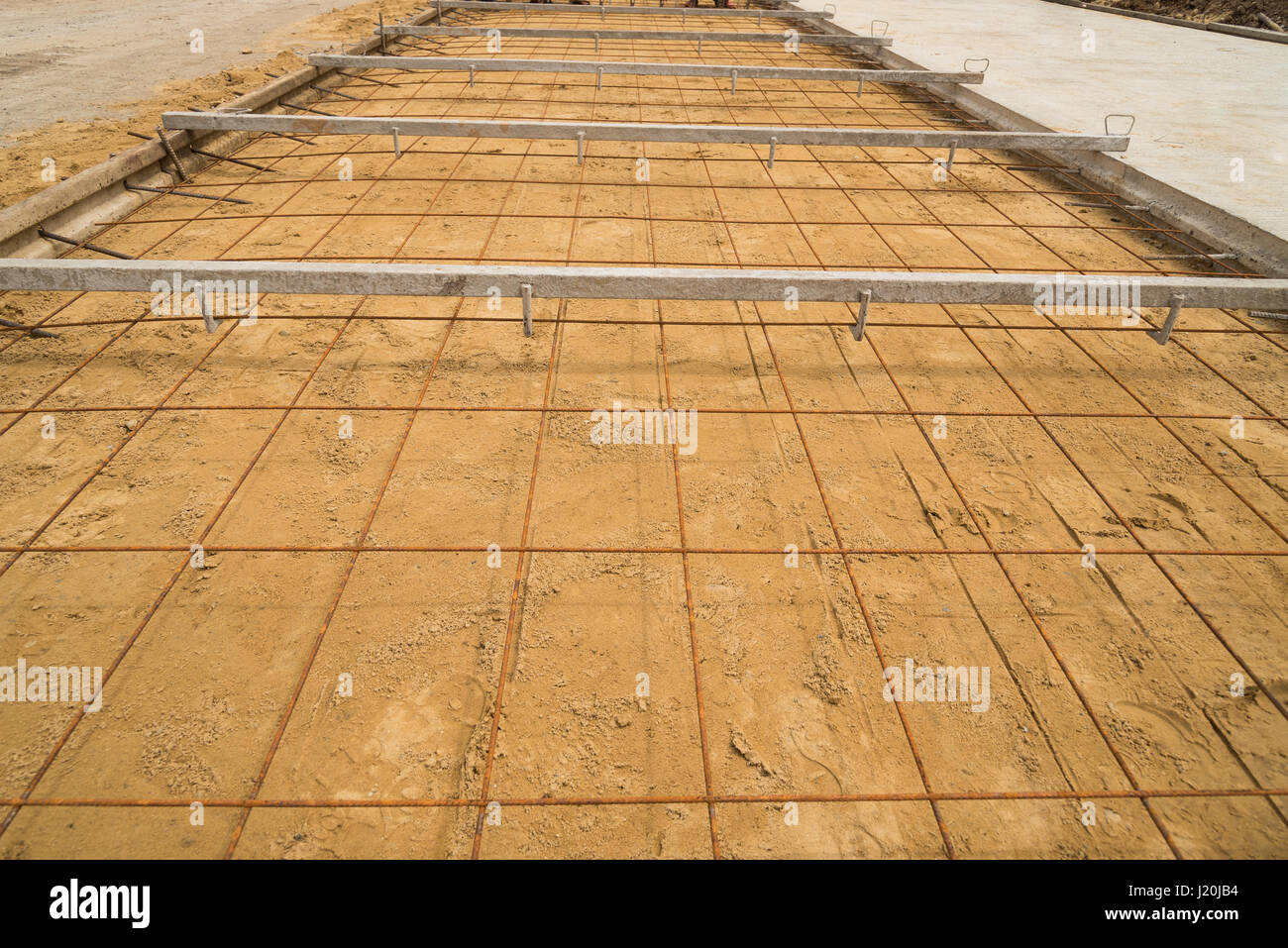 Prepare for structure of the road before pouring concrete Stock Photo