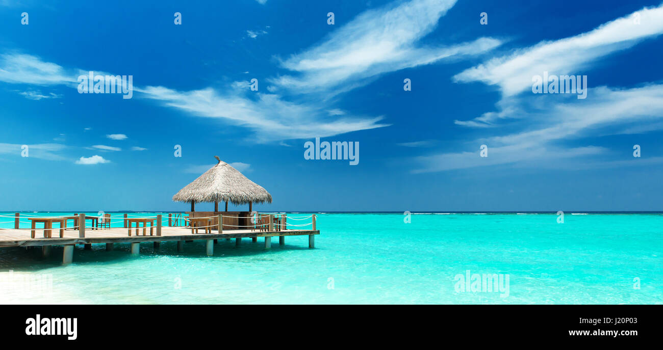 tropical beach bar on the maldives Stock Photo