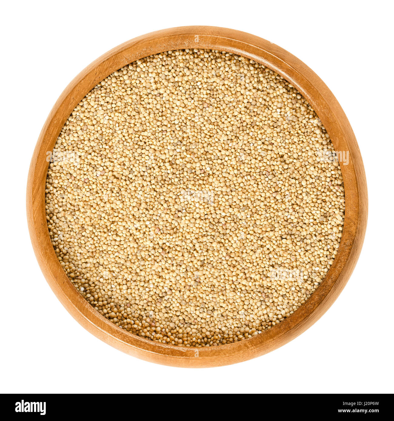 Amaranth grain in wooden bowl. Amaranthus, pseudocereal and staple food of the Aztec, banned by the conquistadores. Sold in health food shops. Stock Photo