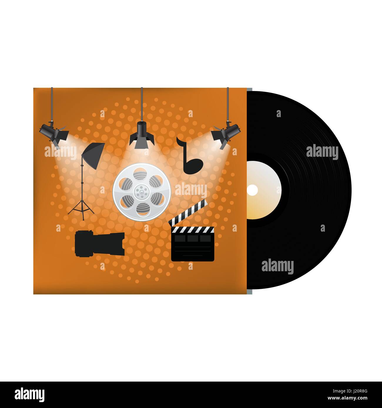 Multimedia concept poster design on vinyl cover. Vector illustration