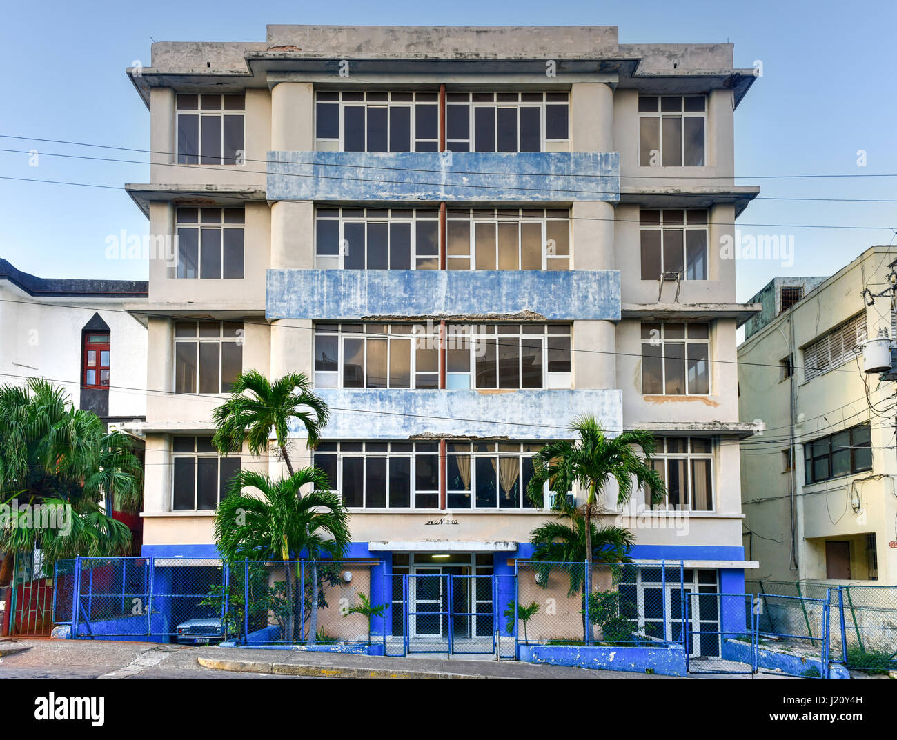 A typical apartment building in the Vedado district of Havana, Cuba