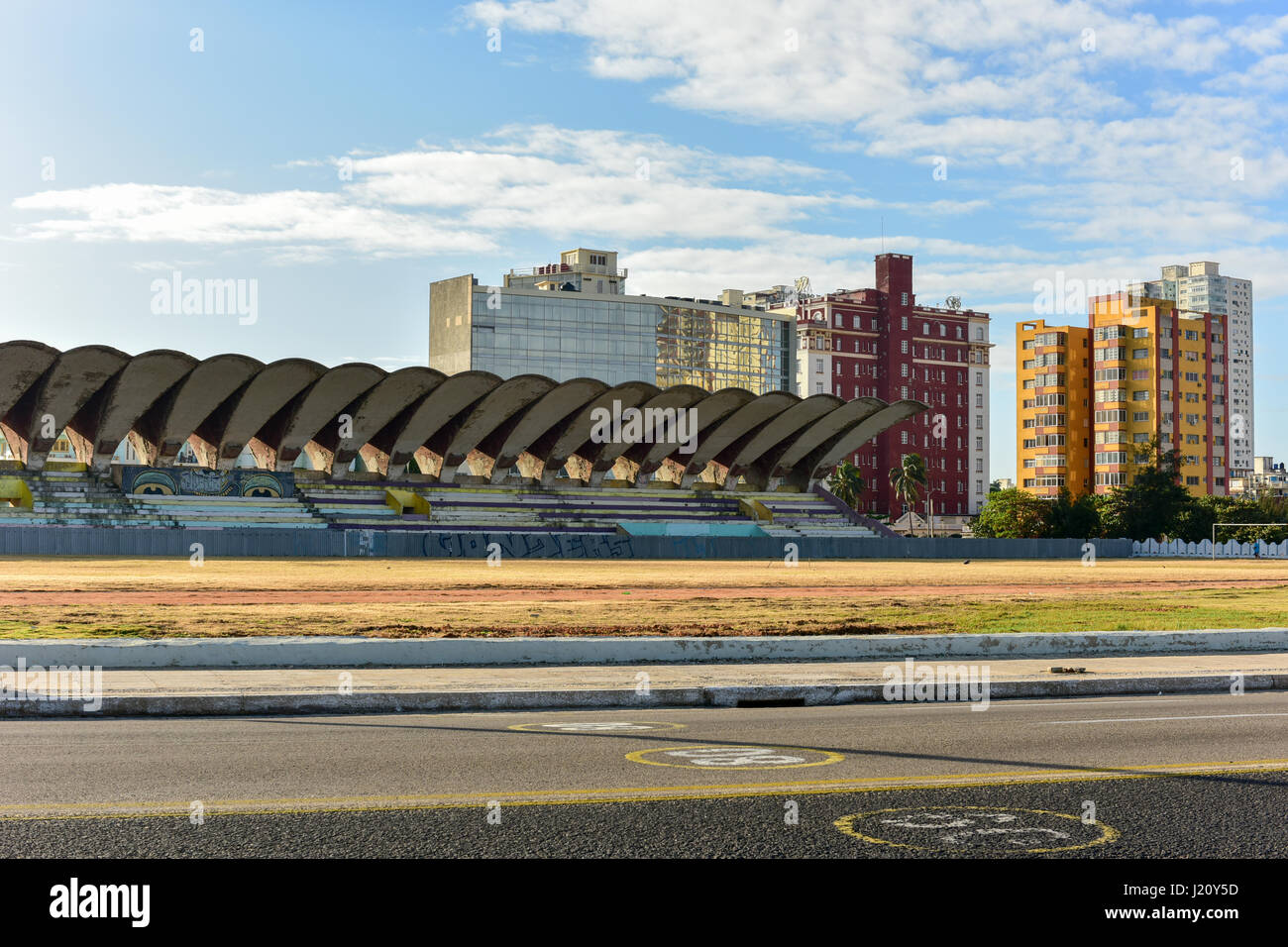 Cuban soccer (football) field along the Malecon in Havana, Cuba Stock