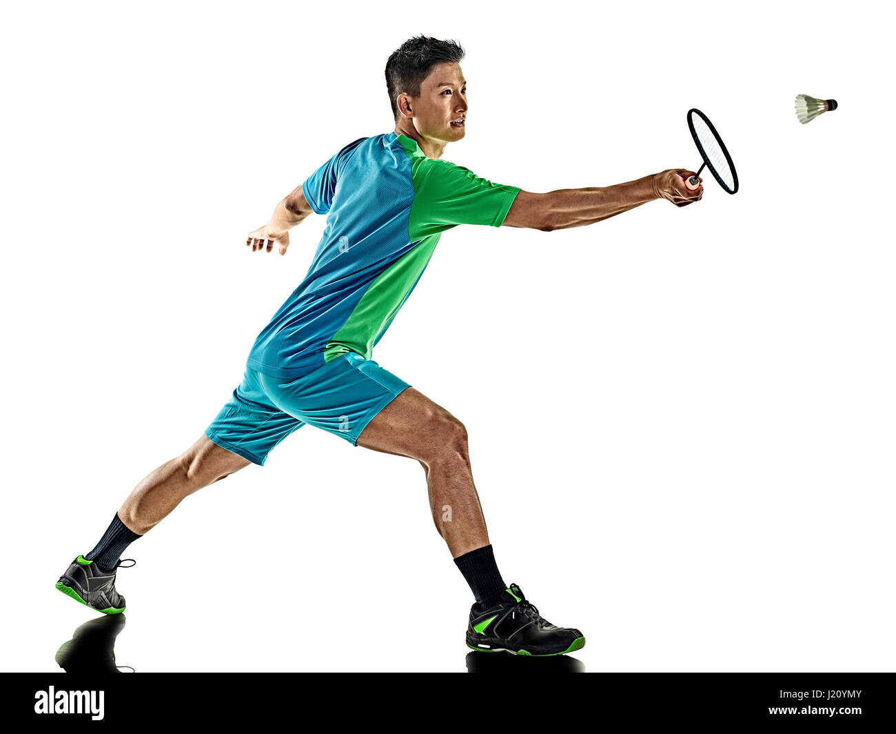 one asian badminton player man isolated on white background Stock Photo