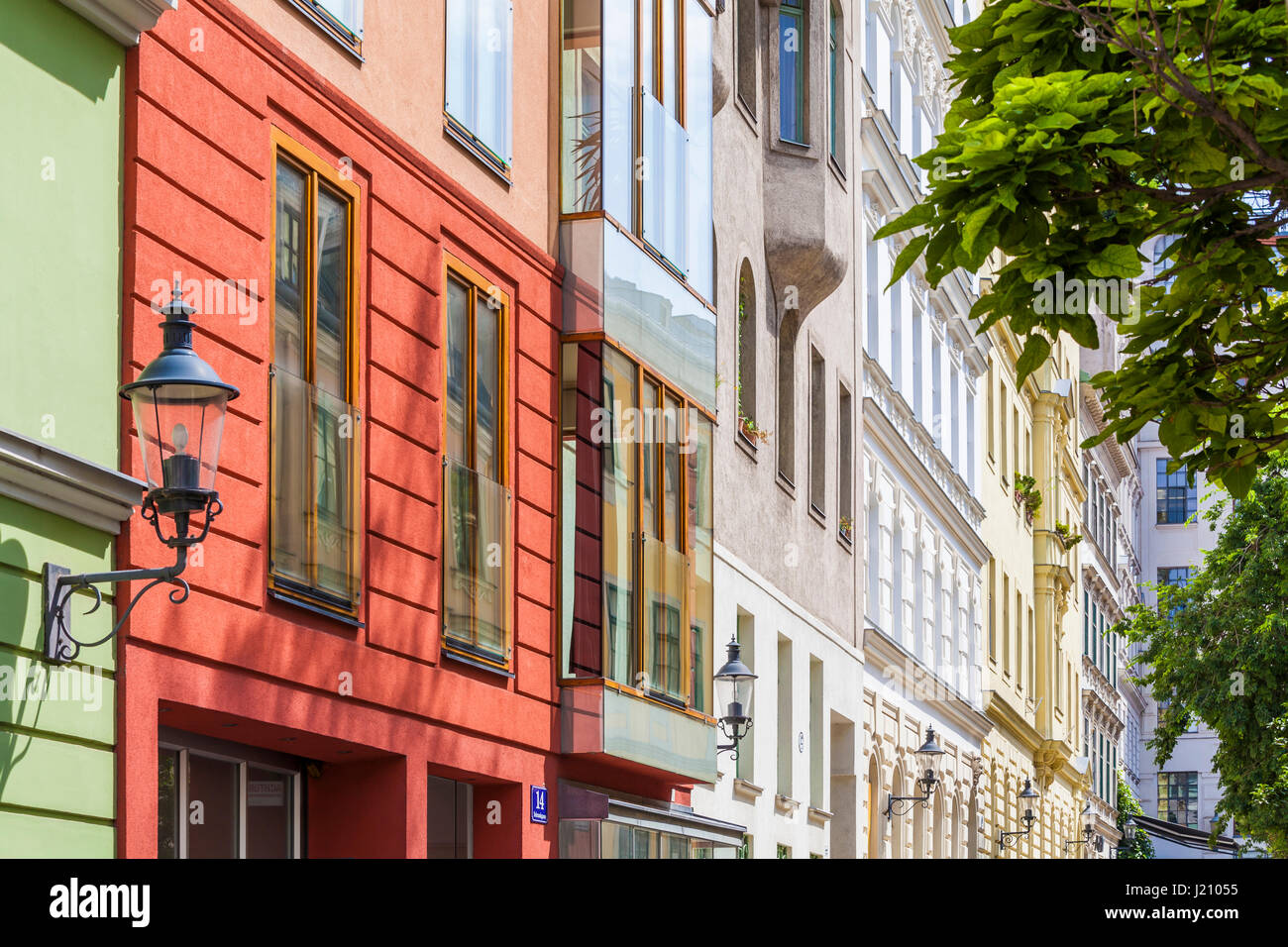 Österreich, Wien, Spittelberg, Stadtteil, Szeneviertel, Gasse, Biedermeierhäuser, Modernisierung, Gentrifizierung Stock Photo