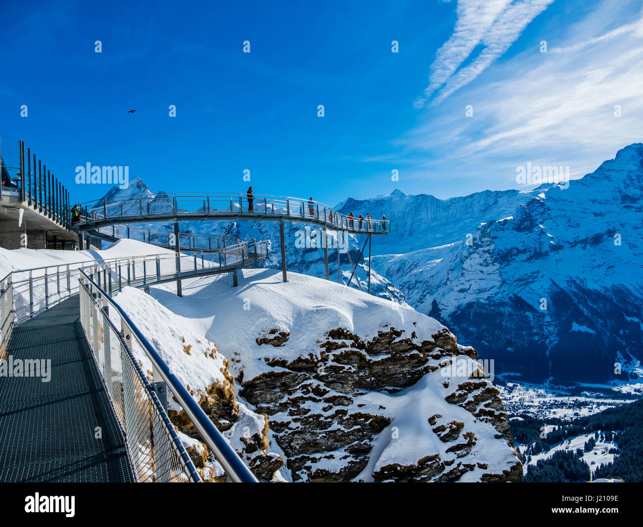 Schweiz, Kanton Bern, Berner Oberland, Interlaken-Oberhasli, First, Grindelwald, Blick vom First Cliff Walk auf den Eiger Stock Photo