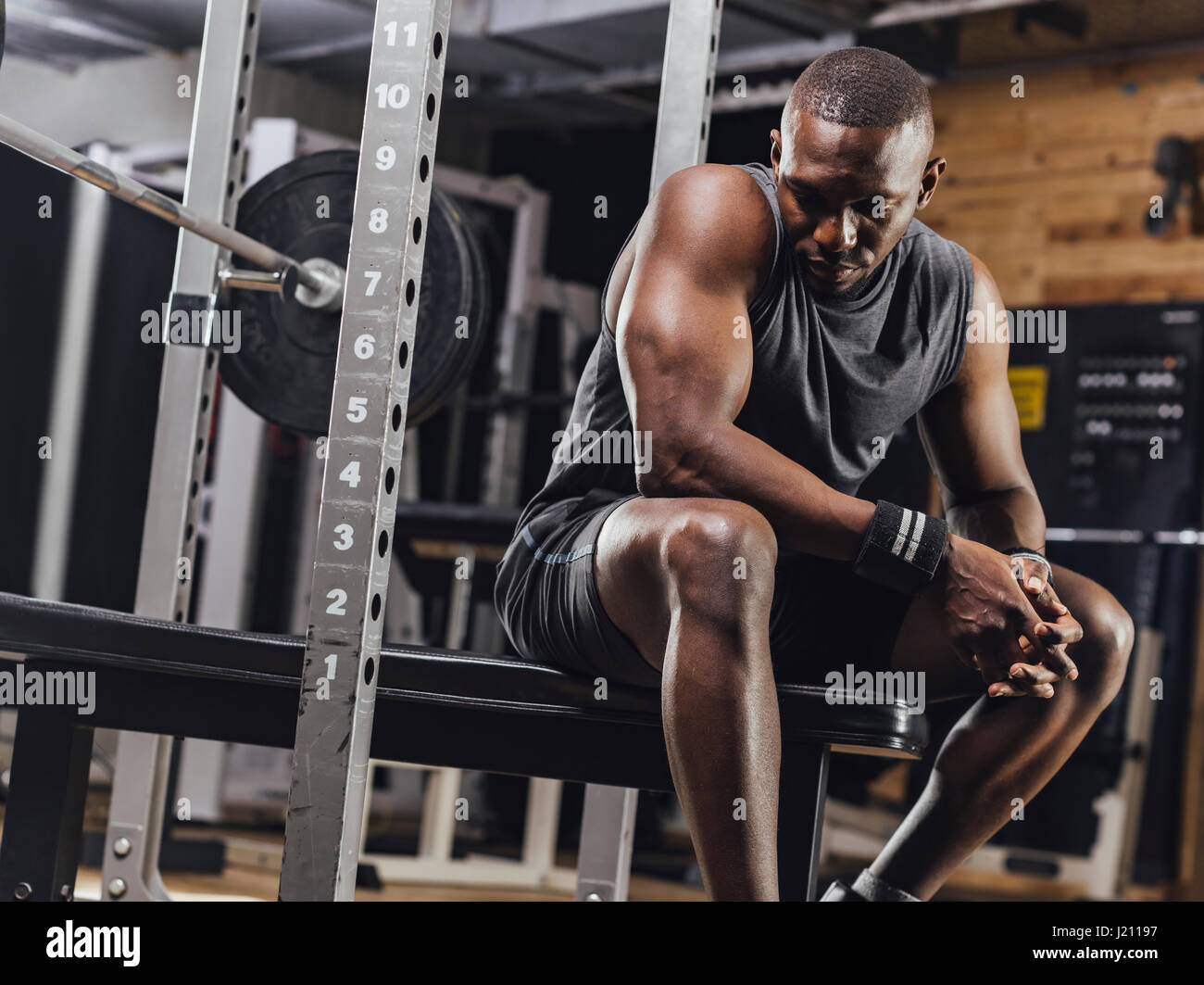 Athlete standing in gym Stock Photo