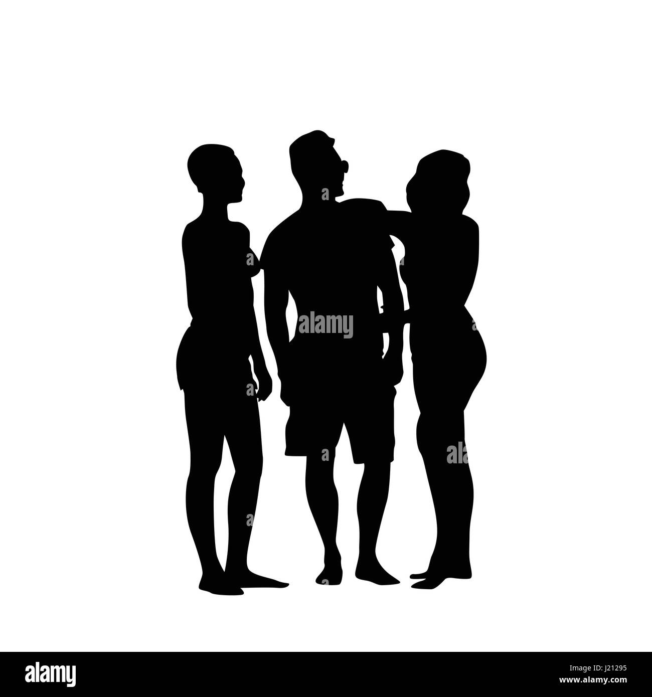 Silhouette Man Standing With Two Women Full Length Over White ...