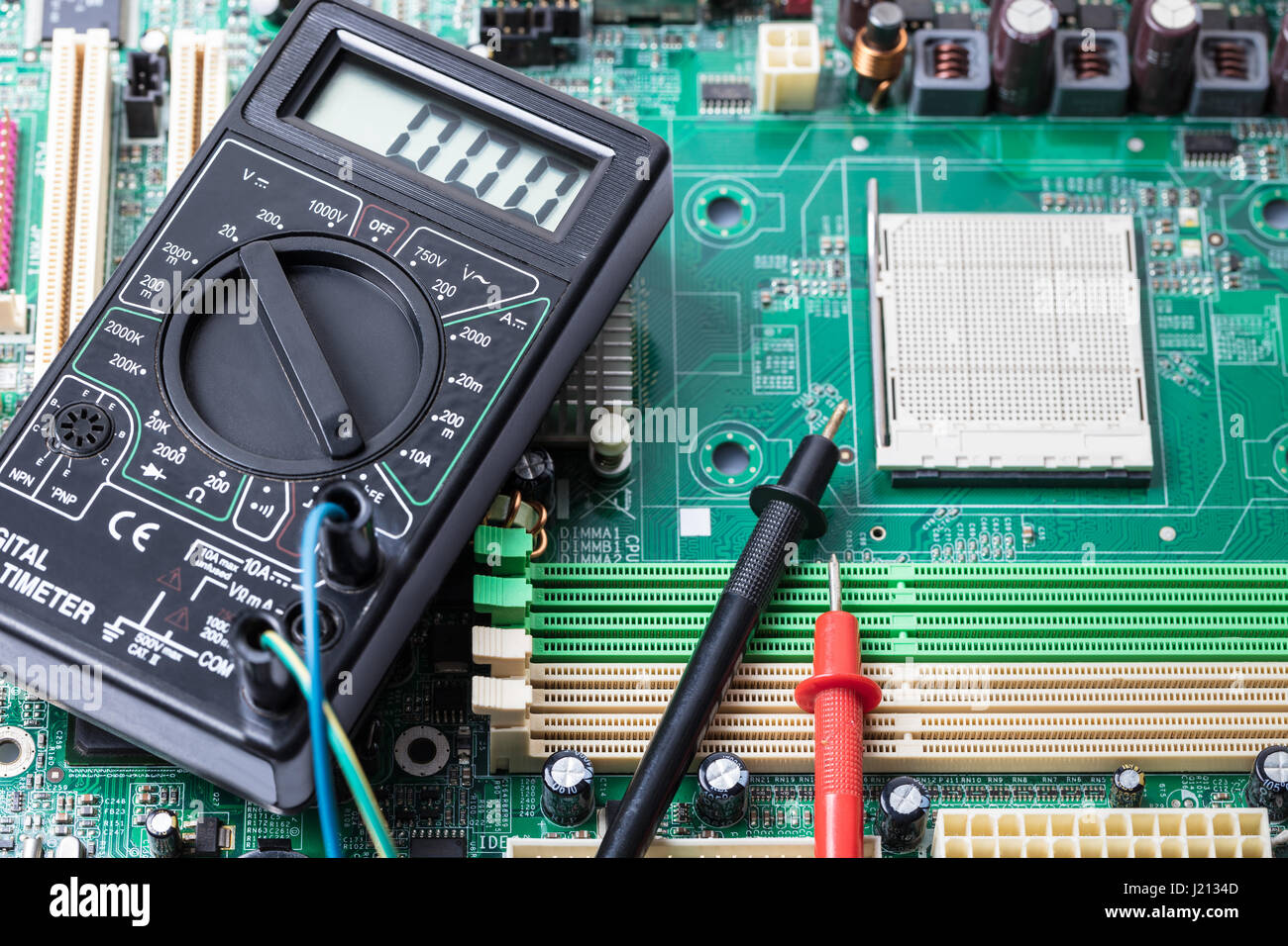 Electronic measuring tool closeup on a computer board Stock Photo Alamy