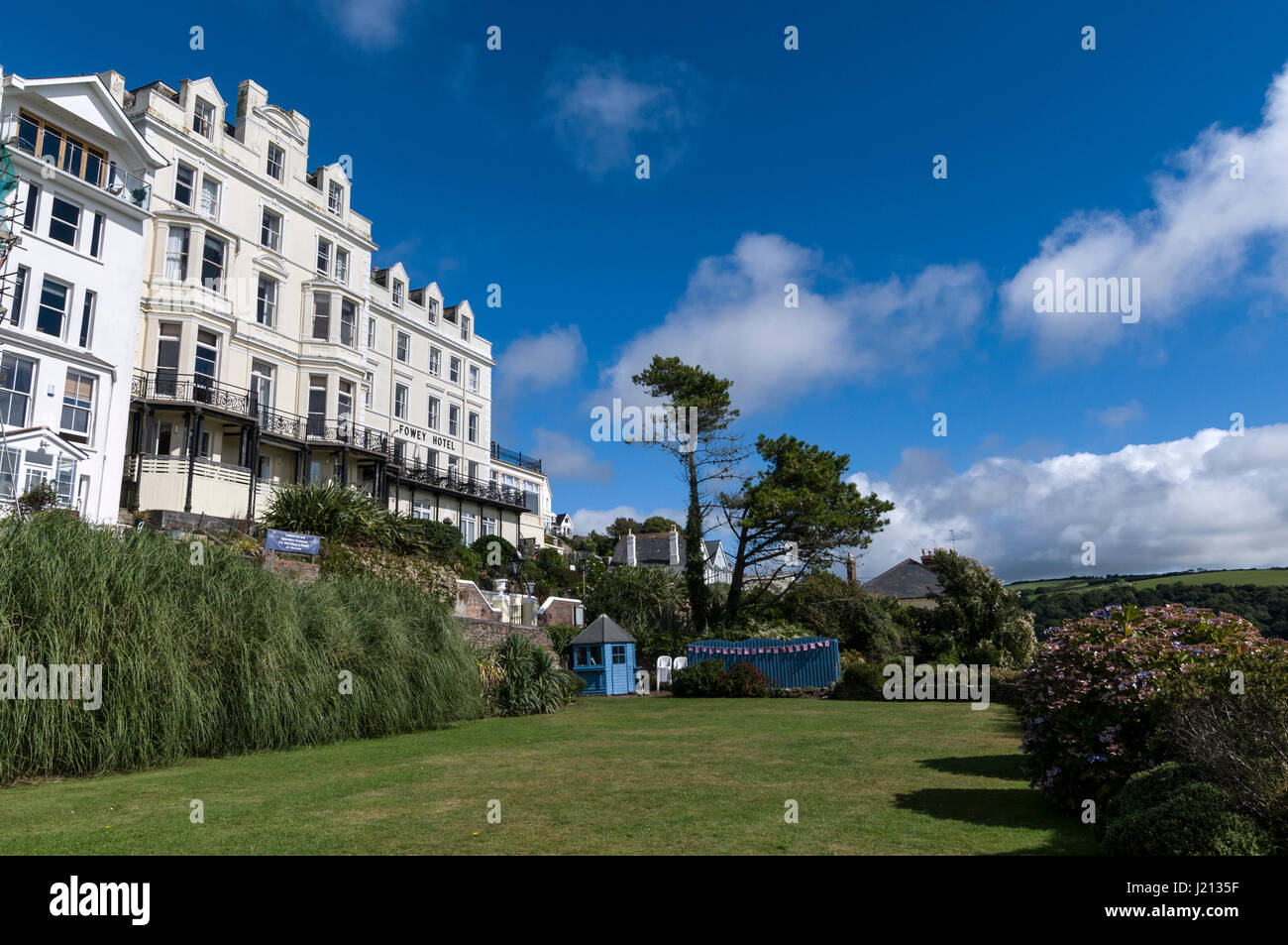 The Fowey Hotel in Fowey, Cornwall, Britain, was the inspiration for novels by Daphne Du Maurier and Kenneth Graham who wrote the chilldren's books  o Stock Photo