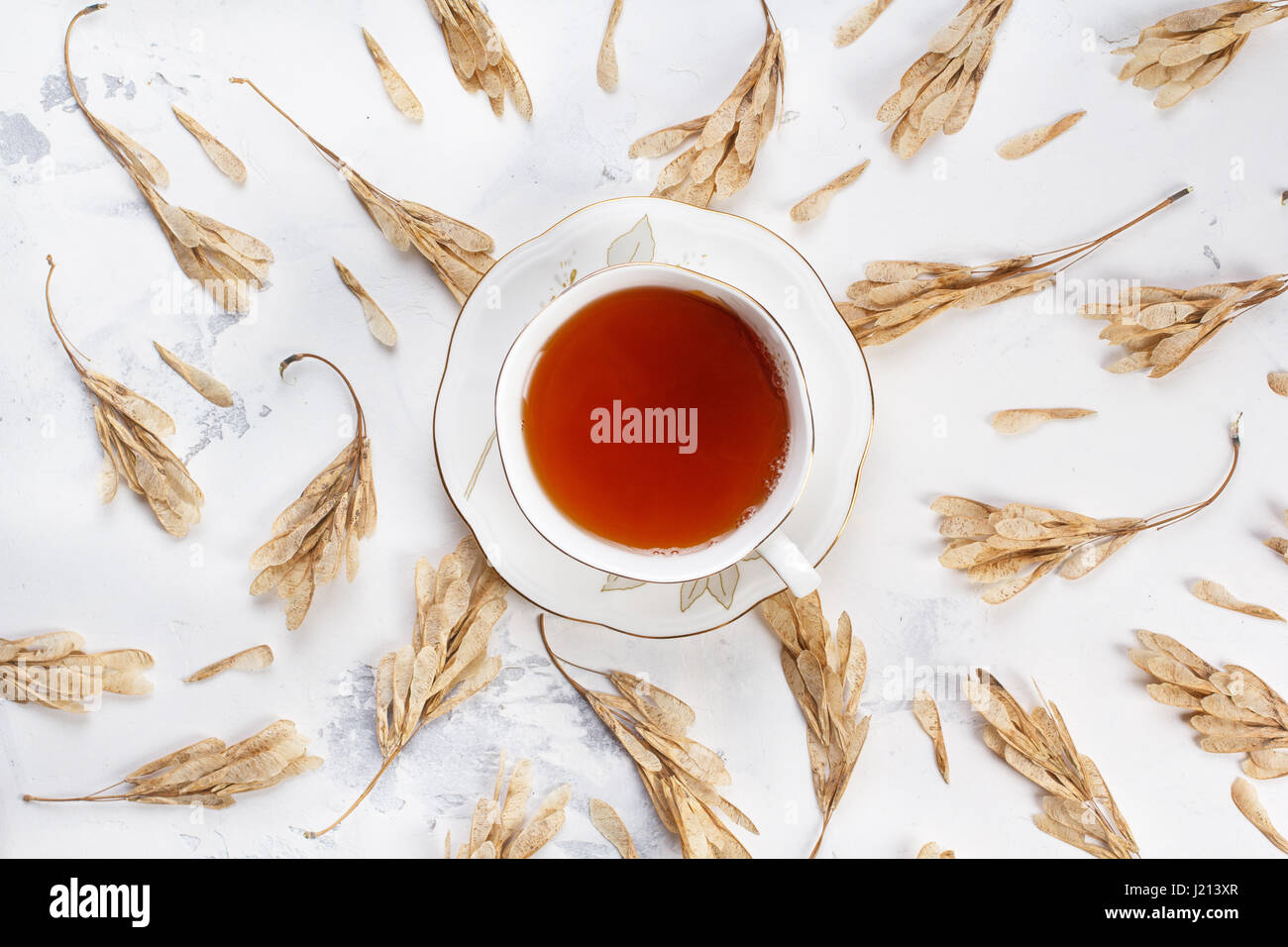 Cup of tea on white texture background Stock Photo