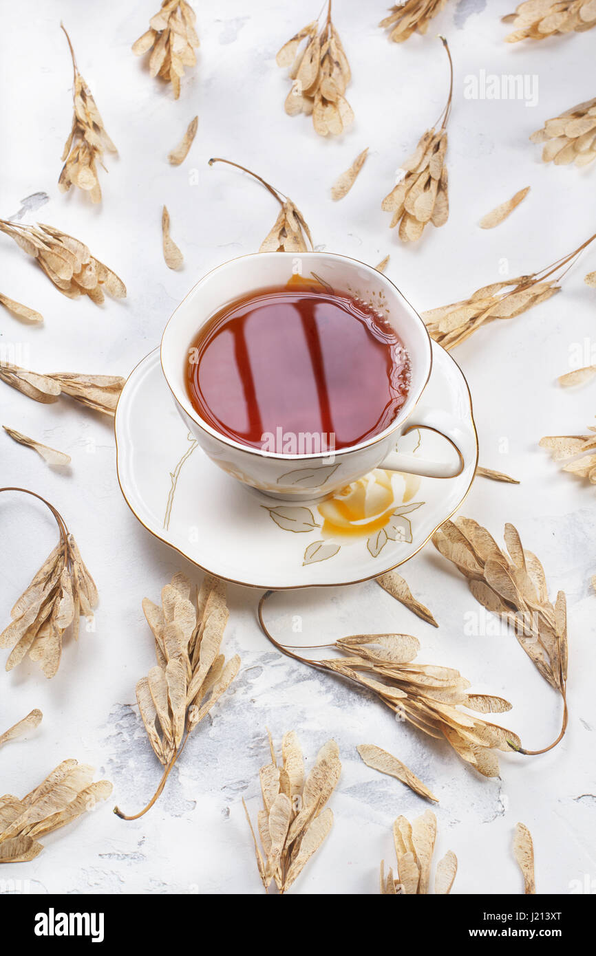 Cup of tea on white texture background Stock Photo