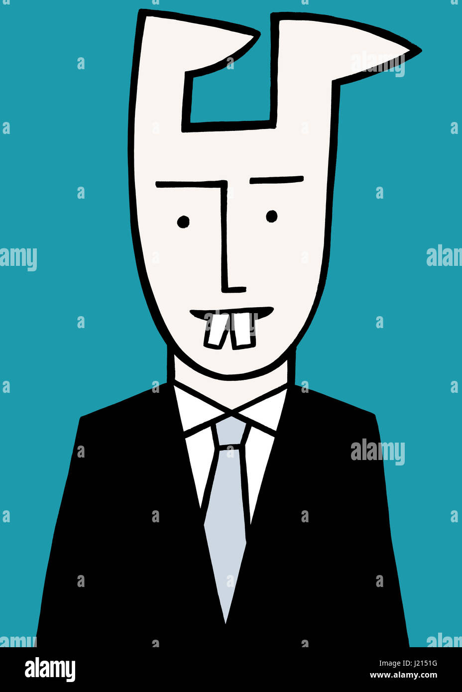 Business rabbit. A business illustration about thinking different thoughts. Stock Photo